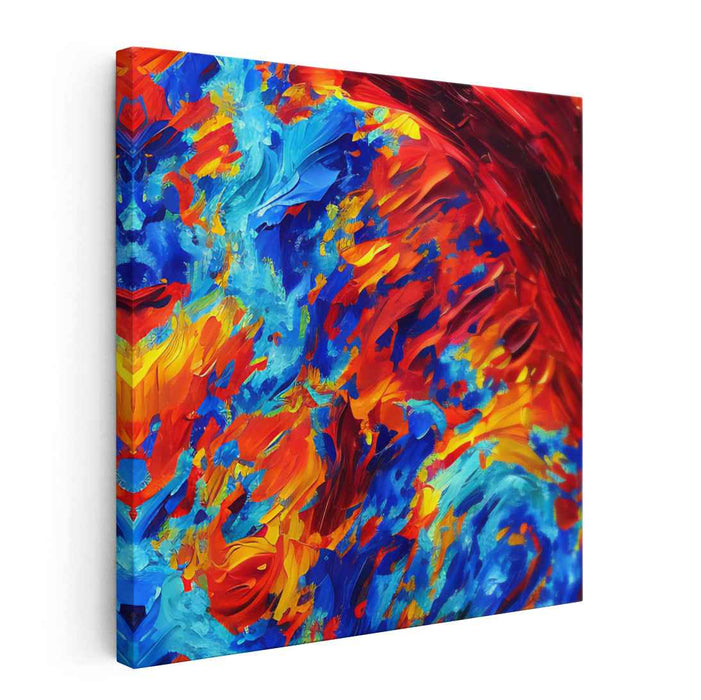Raging Fire meets Calm Sea: Abstract Expressionist Red and Blue Canvas Art Print