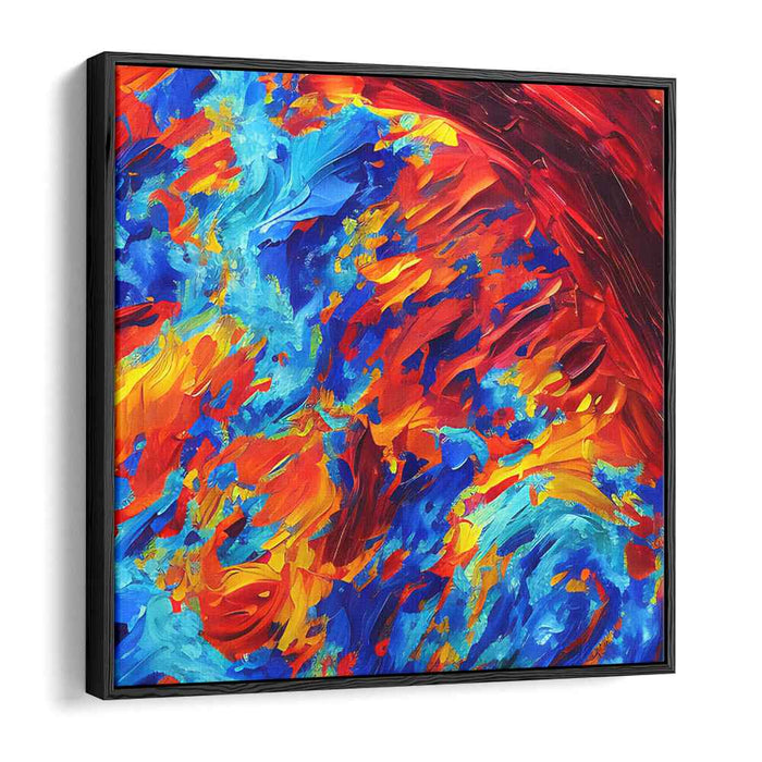 Raging Fire meets Calm Sea: Abstract Expressionist Red and Blue Canvas Art Print