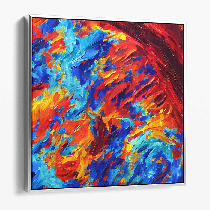 Raging Fire meets Calm Sea: Abstract Expressionist Red and Blue Canvas Art Print