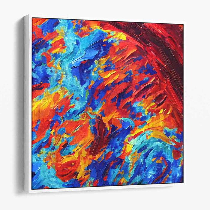 Raging Fire meets Calm Sea: Abstract Expressionist Red and Blue Canvas Art Print