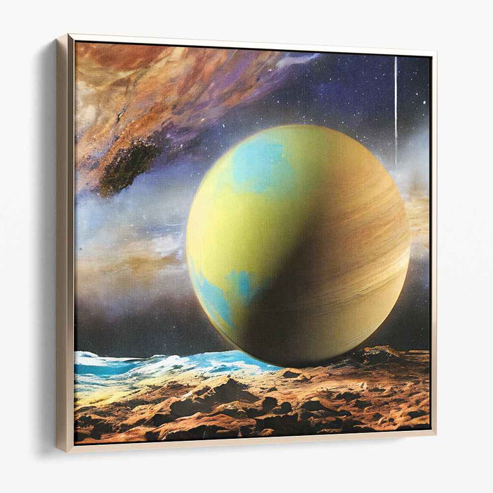 Ethereal Planetarium: Surreal Cosmic Landscape with Luminous Planet