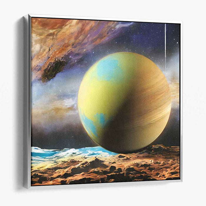 Ethereal Planetarium: Surreal Cosmic Landscape with Luminous Planet