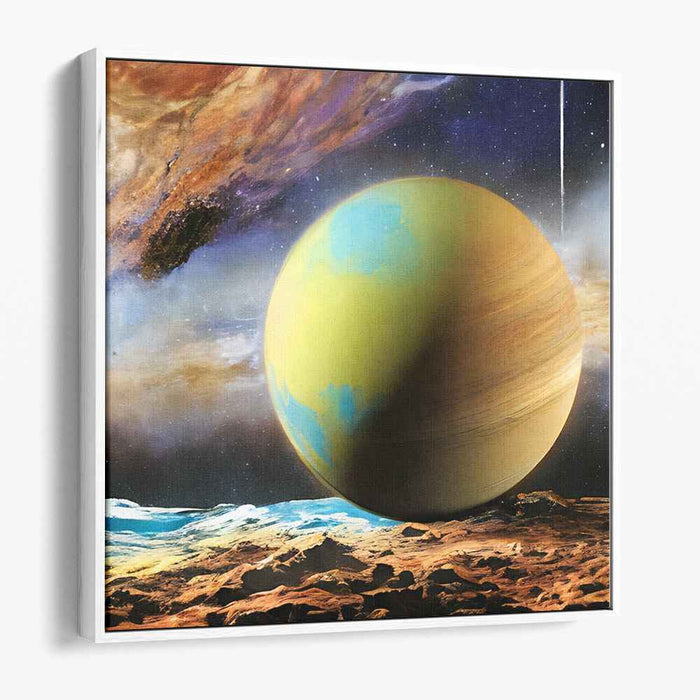 Ethereal Planetarium: Surreal Cosmic Landscape with Luminous Planet