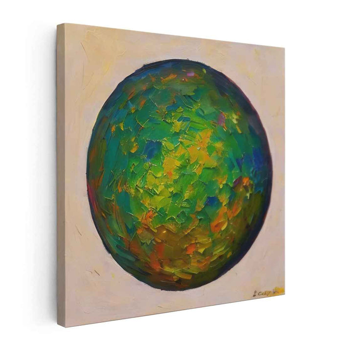 Ethereal Sphere: Abstract Expressionist Green and Yellow Canvas Art Print