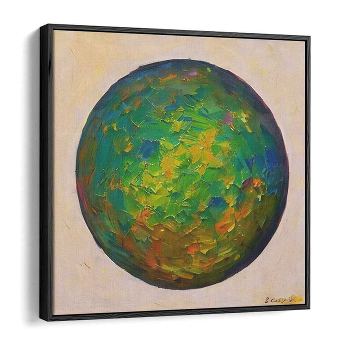 Ethereal Sphere: Abstract Expressionist Green and Yellow Canvas Art Print