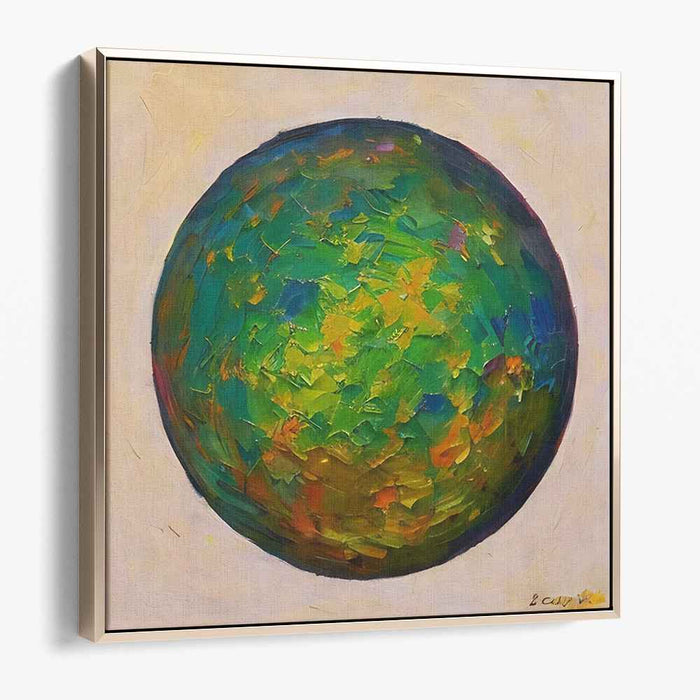 Ethereal Sphere: Abstract Expressionist Green and Yellow Canvas Art Print