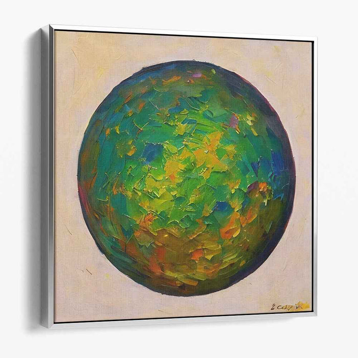 Ethereal Sphere: Abstract Expressionist Green and Yellow Canvas Art Print