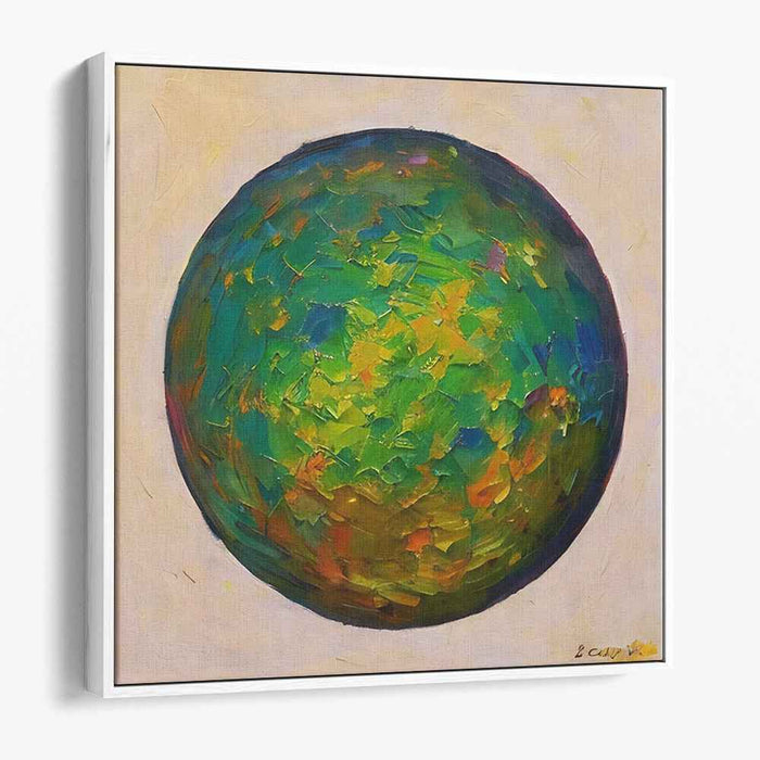 Ethereal Sphere: Abstract Expressionist Green and Yellow Canvas Art Print