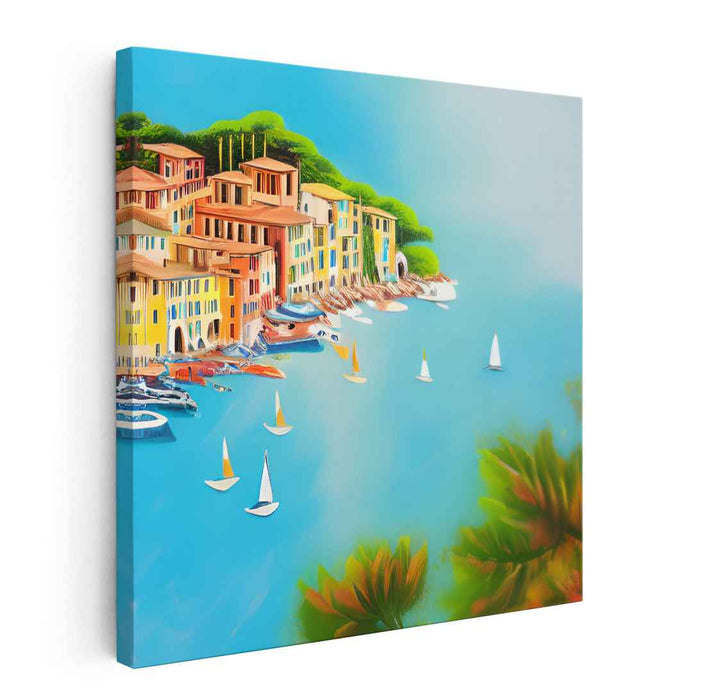 Aegean Dreamscape: Vibrant Mediterranean Harbor Canvas Art Print