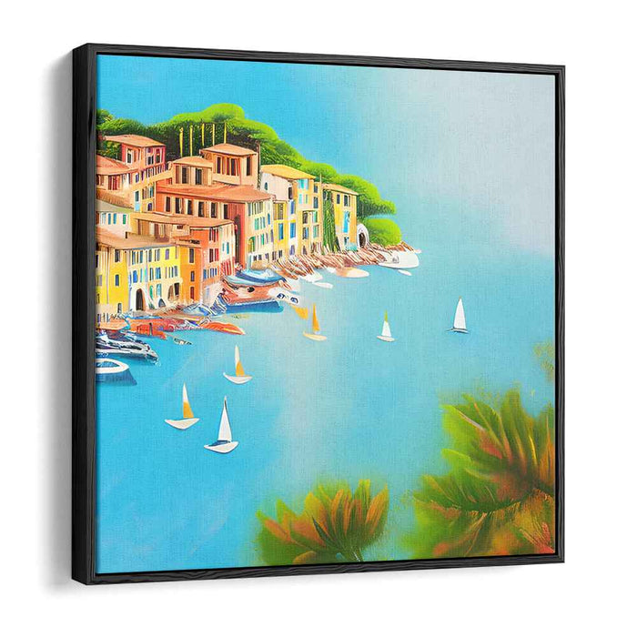 Aegean Dreamscape: Vibrant Mediterranean Harbor Canvas Art Print