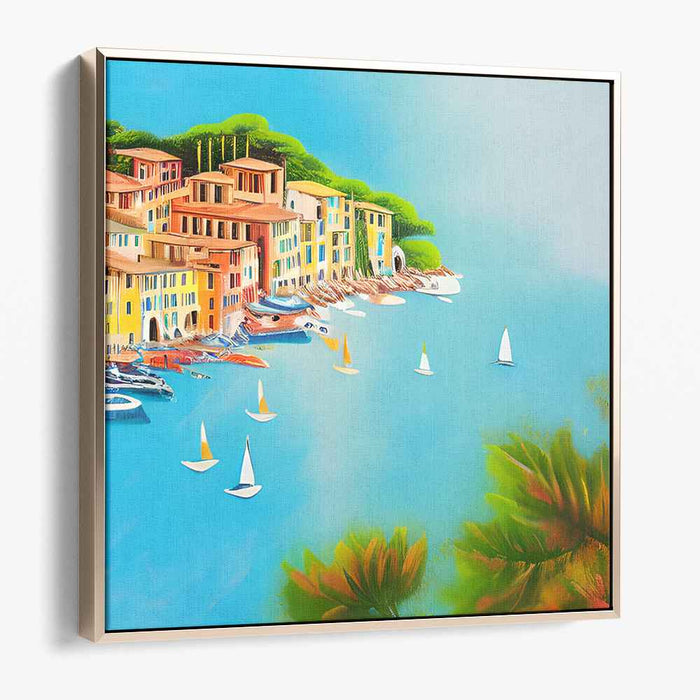 Aegean Dreamscape: Vibrant Mediterranean Harbor Canvas Art Print