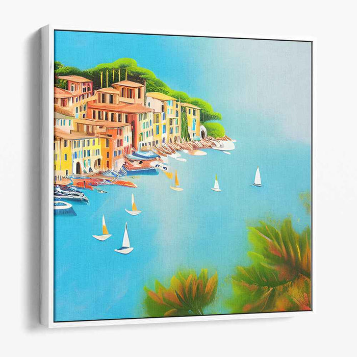 Aegean Dreamscape: Vibrant Mediterranean Harbor Canvas Art Print