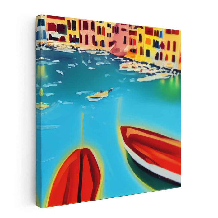 Vivid Waterside Village: Fauvist Coastal Town Canvas Art Print