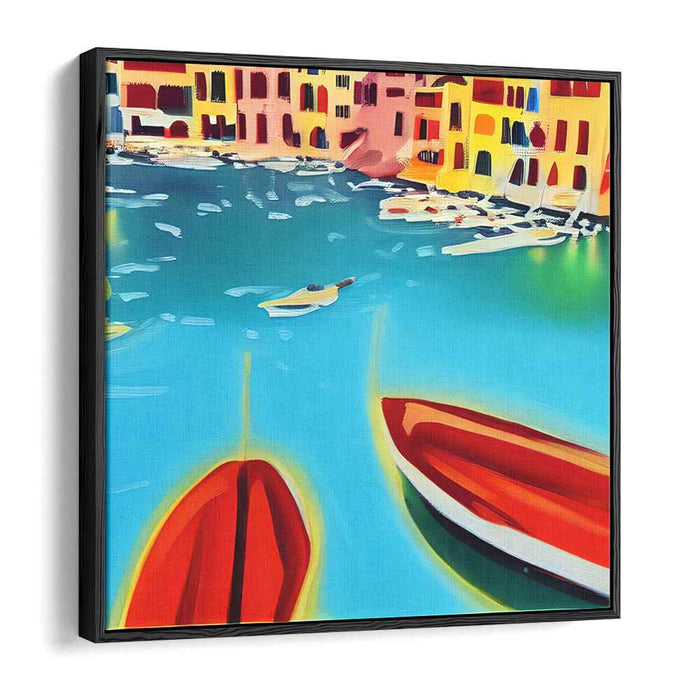 Vivid Waterside Village: Fauvist Coastal Town Canvas Art Print