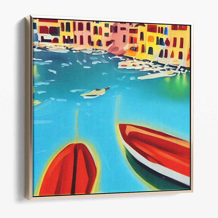 Vivid Waterside Village: Fauvist Coastal Town Canvas Art Print