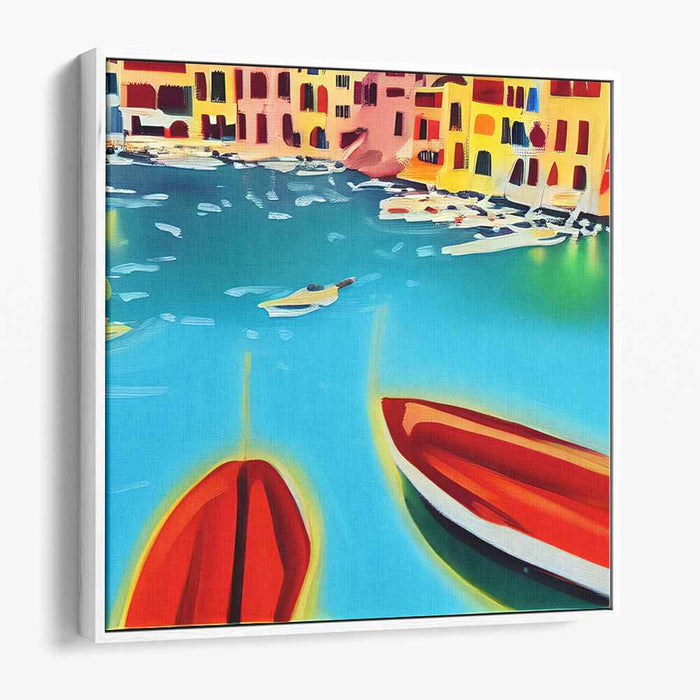 Vivid Waterside Village: Fauvist Coastal Town Canvas Art Print