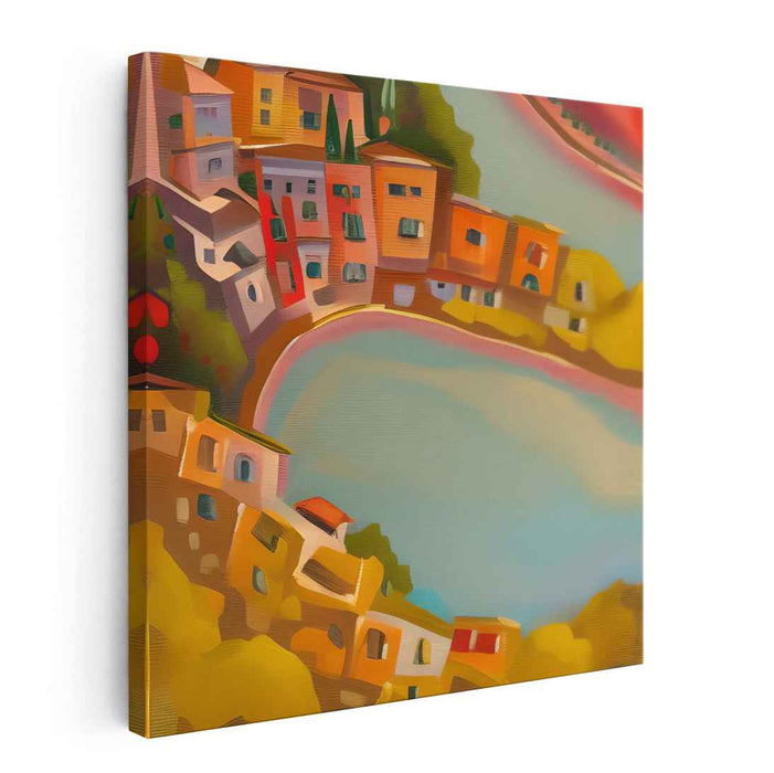 Urban Riverside Reflections: Modern Impressionist Waterfront Canvas Art