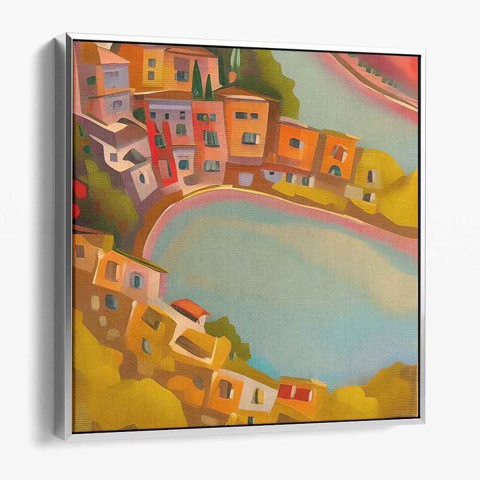 Urban Riverside Reflections: Modern Impressionist Waterfront Canvas Art