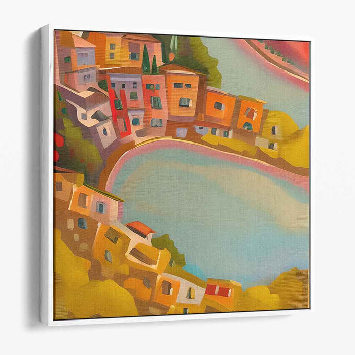Urban Riverside Reflections: Modern Impressionist Waterfront Canvas Art