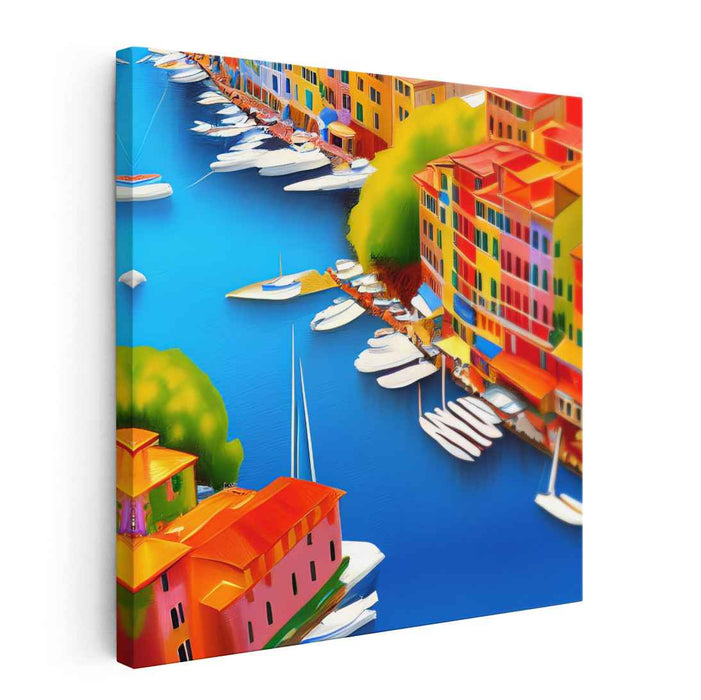Aqua Strokes Symphony: Impressionist Waterfront Canvas Art Print