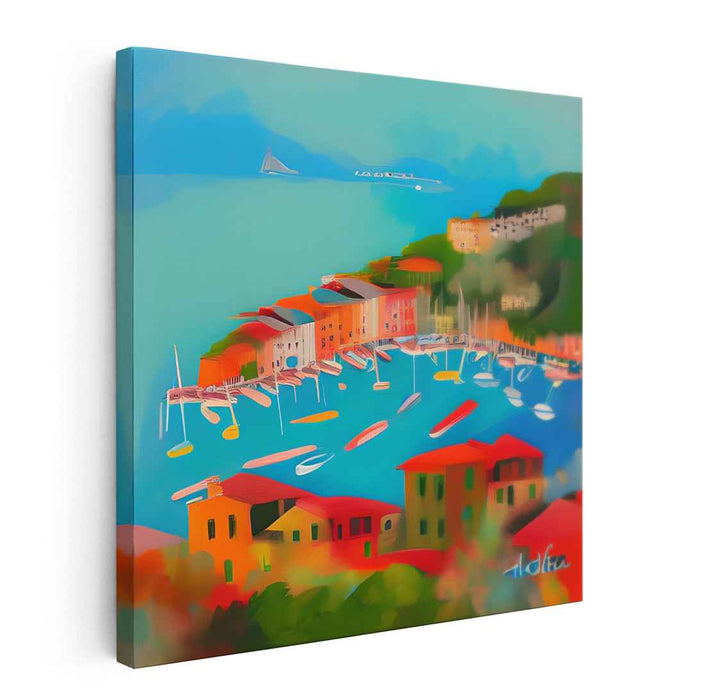Seaside Stories: Vibrant Coastal Town Canvas Art Print