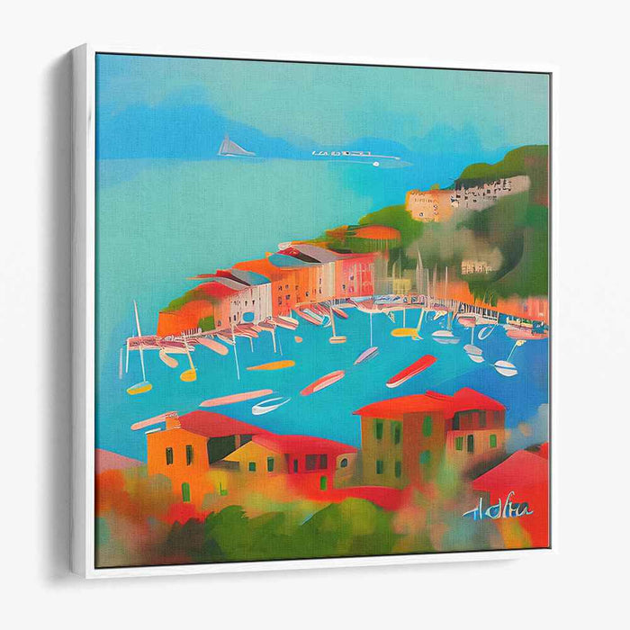 Seaside Stories: Vibrant Coastal Town Canvas Art Print
