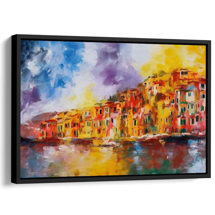 Colorful Coastal Elegance: Impressionist Seaside Village Canvas Art