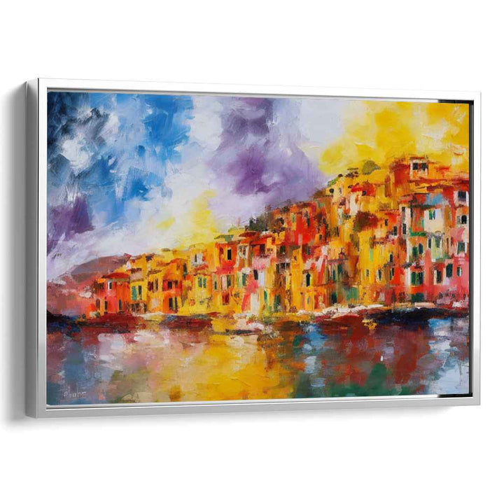 Colorful Coastal Elegance: Impressionist Seaside Village Canvas Art