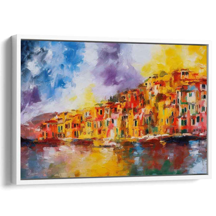 Colorful Coastal Elegance: Impressionist Seaside Village Canvas Art