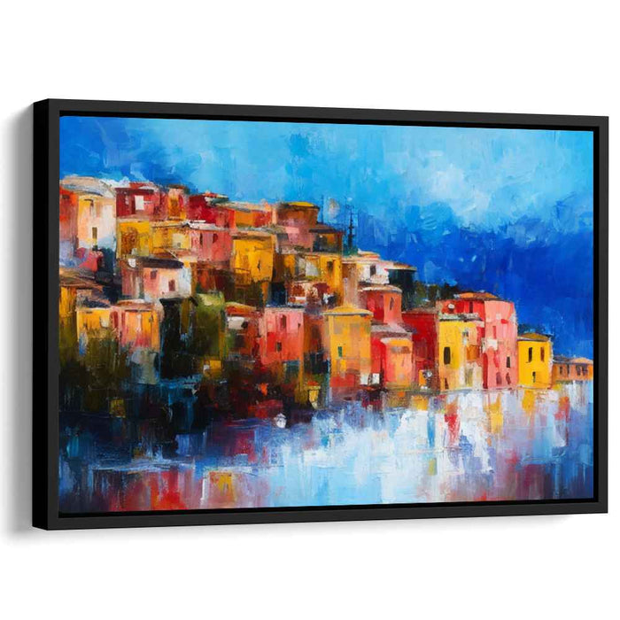 Seaside Melancholy: Colorful Coastal Village Reflection Canvas Art