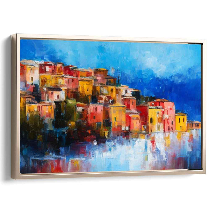 Seaside Melancholy: Colorful Coastal Village Reflection Canvas Art