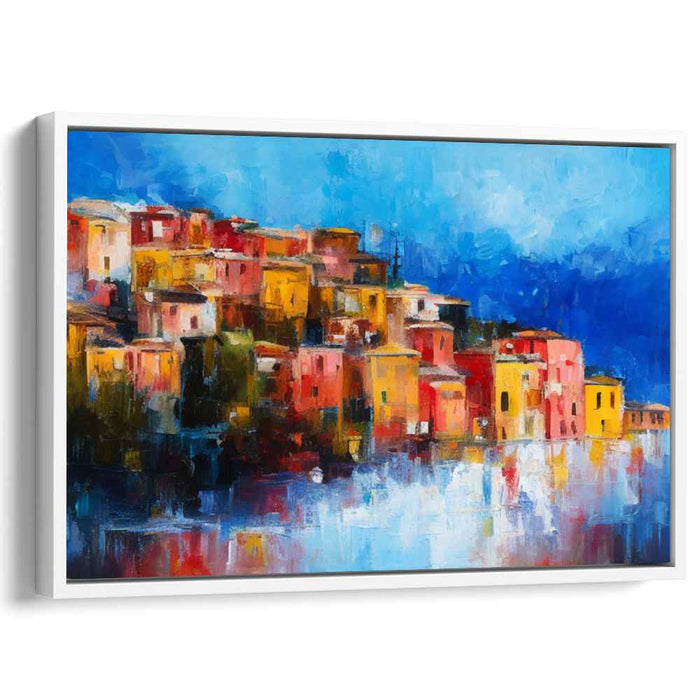 Seaside Melancholy: Colorful Coastal Village Reflection Canvas Art