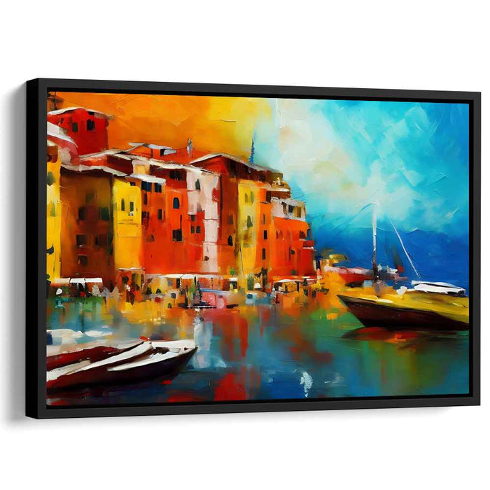 Tide-Kissed Hamlet Dusk: Vibrant Coastal Town at Sunset