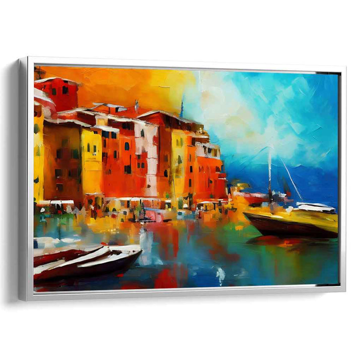 Tide-Kissed Hamlet Dusk: Vibrant Coastal Town at Sunset