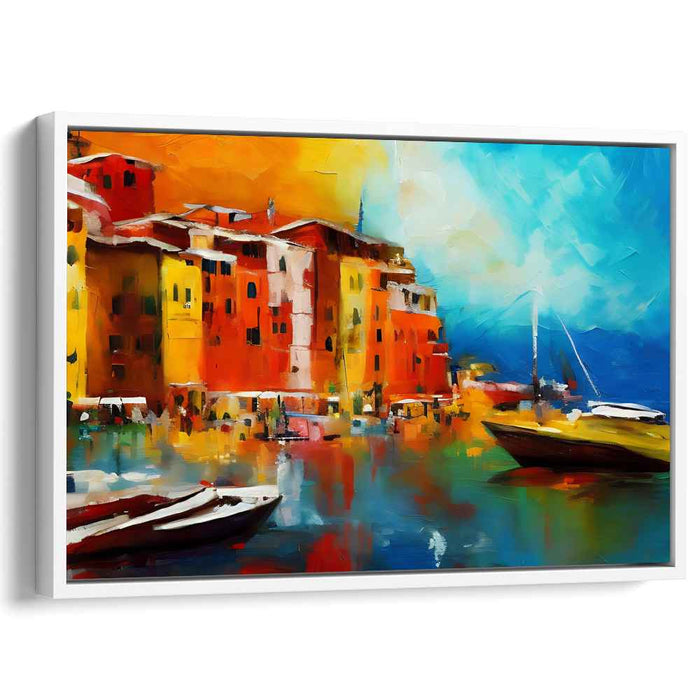 Tide-Kissed Hamlet Dusk: Vibrant Coastal Town at Sunset