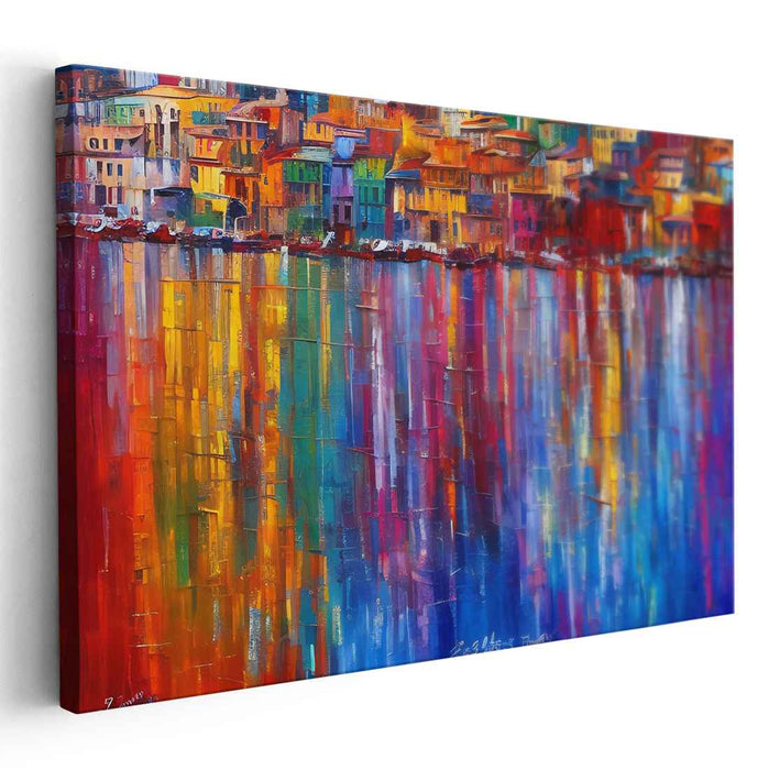 Vibrant Coastal Reflections: Modern Impressionist Waterfront Canvas Art