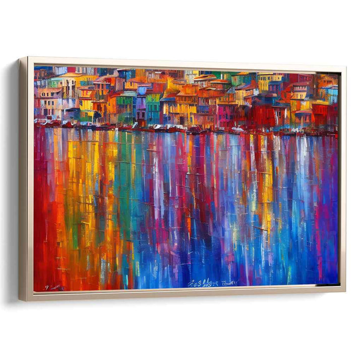 Vibrant Coastal Reflections: Modern Impressionist Waterfront Canvas Art