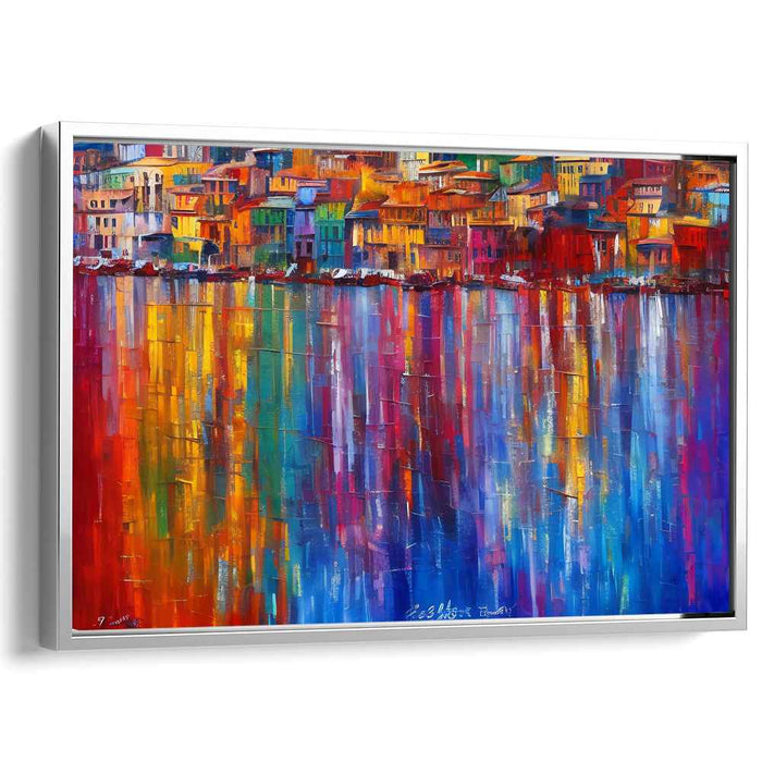Vibrant Coastal Reflections: Modern Impressionist Waterfront Canvas Art