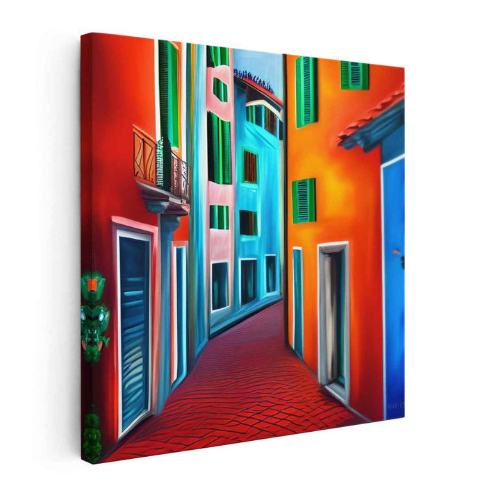 Urban Psychedelic Illusion: Surrealist Colorful Cityscape Canvas Art Print