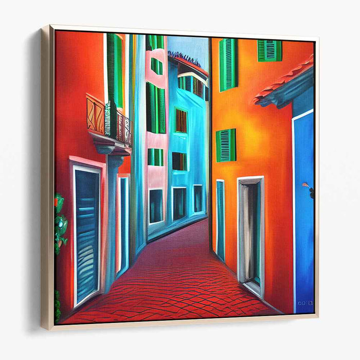 Urban Psychedelic Illusion: Surrealist Colorful Cityscape Canvas Art Print
