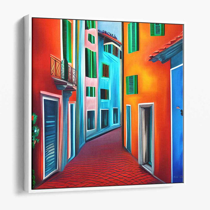 Urban Psychedelic Illusion: Surrealist Colorful Cityscape Canvas Art Print
