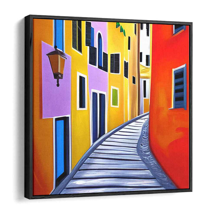 Vibrant Mediterranean Alley: Contemporary Fauvist Street Scene Canvas Art Print