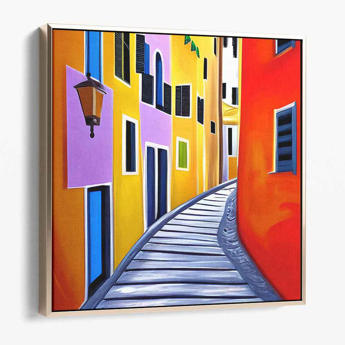 Vibrant Mediterranean Alley: Contemporary Fauvist Street Scene Canvas Art Print