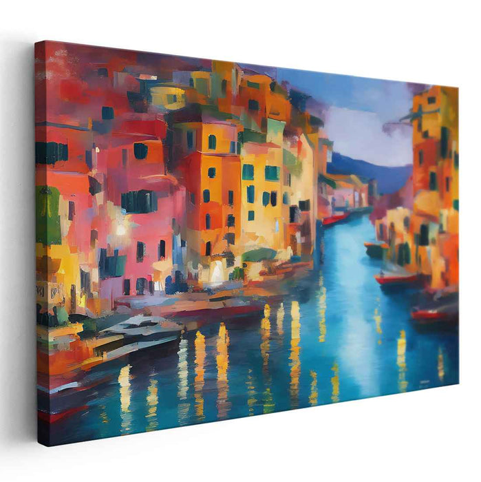 Colorful Waterway Strokes Abound: Vivid Impressionist Canal Scene Canvas Art