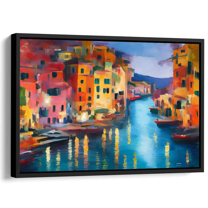 Colorful Waterway Strokes Abound: Vivid Impressionist Canal Scene Canvas Art