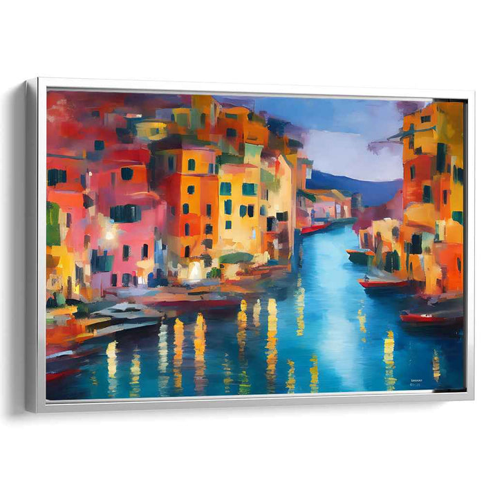 Colorful Waterway Strokes Abound: Vivid Impressionist Canal Scene Canvas Art
