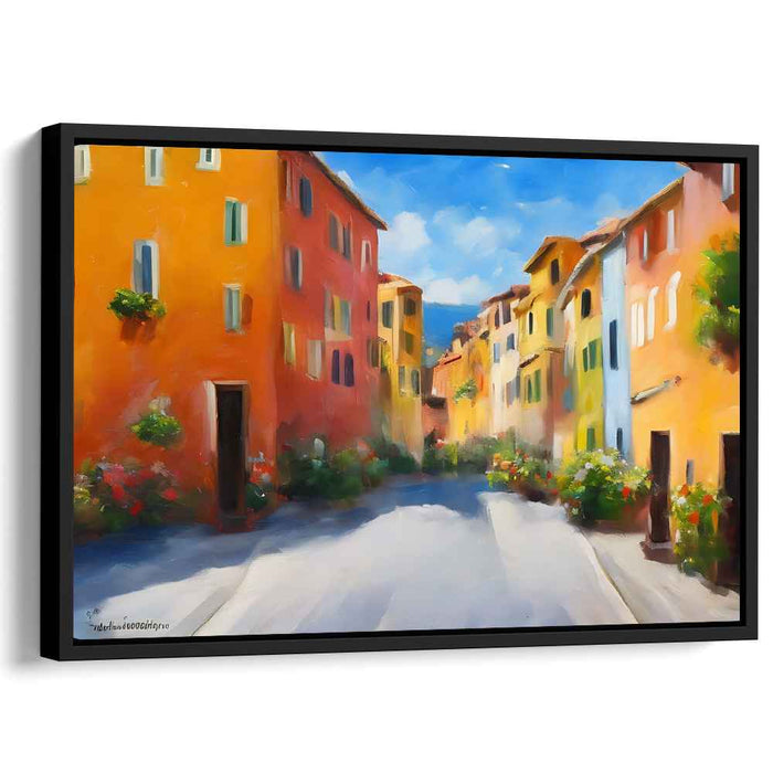 Sunlit European Village: Vibrant Street Scene Canvas Art Print