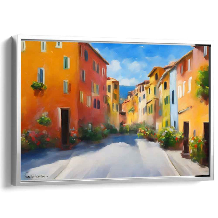 Sunlit European Village: Vibrant Street Scene Canvas Art Print