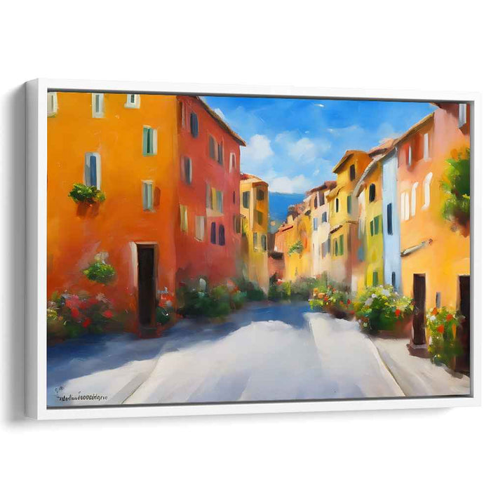 Sunlit European Village: Vibrant Street Scene Canvas Art Print