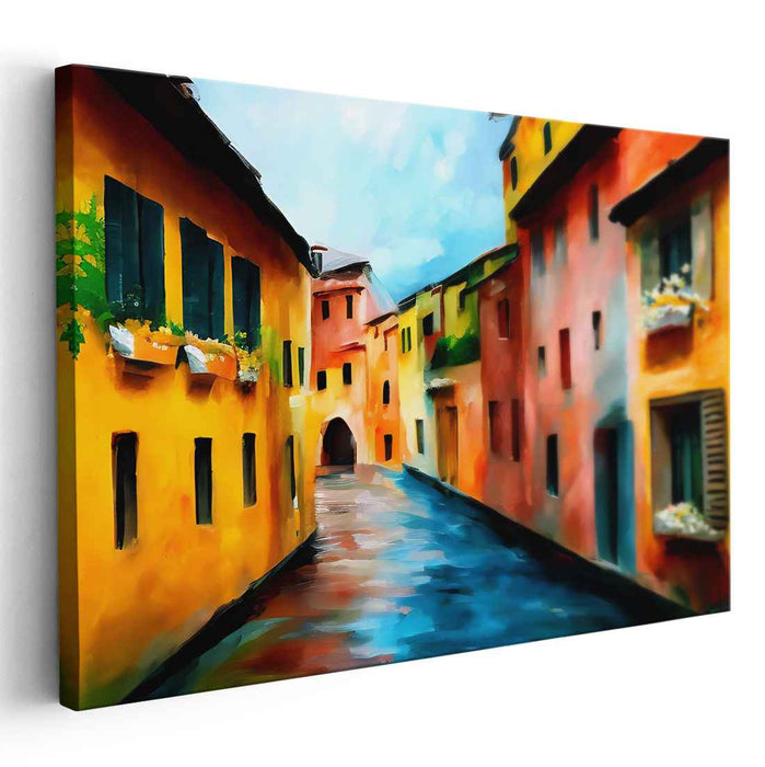 Colorful Canal: Luminous European Townscape Art